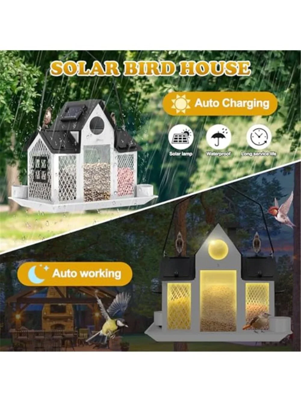 Solar Bird Feeders House Outside Hanging Metal Wild Bird Feeder Outdoors Large